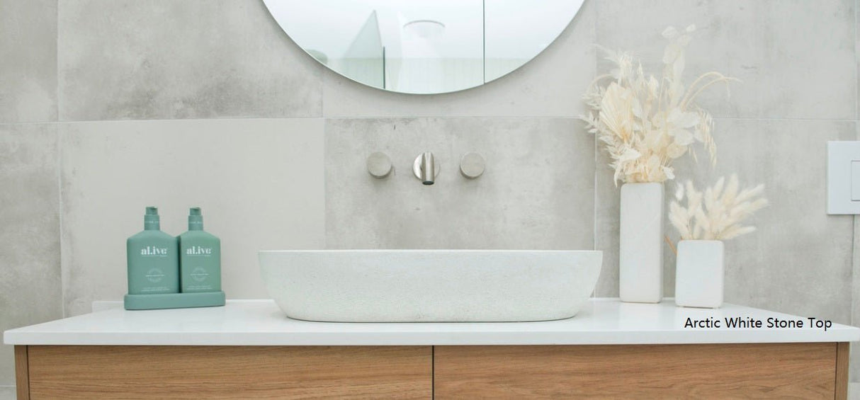 Bondi Wave Groove Fluted Vanity 750mm Matte White With Stone Top - RJ Bathroom