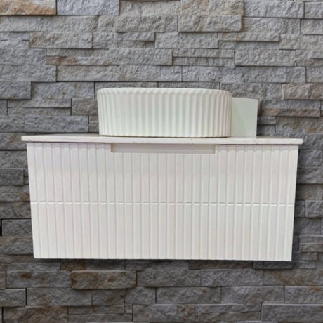 Bondi Wave Groove Fluted Vanity 750mm Matte White With Stone Top - RJ Bathroom