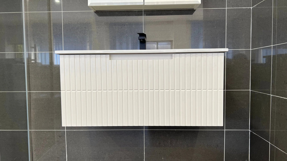 Bondi Wave Groove Fluted Vanity 900mm Matte White - RJ Bathroom