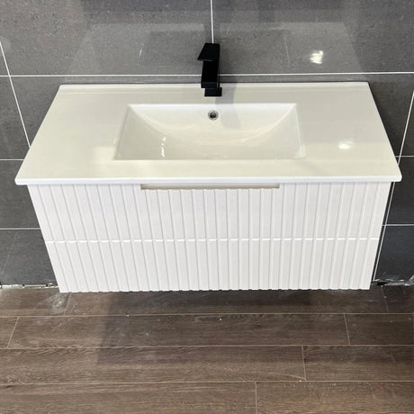 Bondi Wave Groove Fluted Vanity 900mm Matte White - RJ Bathroom