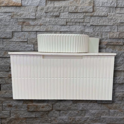 Bondi Wave Groove Fluted Vanity 900mm Matte White With Stone Top - RJ Bathroom