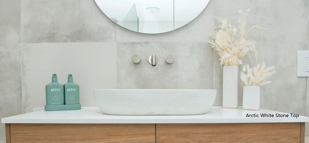 Bondi Wave Groove Fluted Wall Hung Vanity 1200 mm Matte White With Stone Top - RJ Bathroom