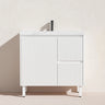 Brighton Fluted 900mm Freestanding Vanity - Matte White with Carrara White Stone Top - RJ Bathroom