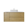 Brooklyn 1200mm Red Oak Timber Wall Hung Vanity front view with 1 door + 2 soft-close drawers (single bowl) - RJ Bathroom