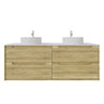 Brooklyn 1500mm Ashwood Timber Wall Hung Vanity front view with 4 soft-close drawers (double bowl) - RJ Bathroom