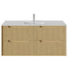 Brooklyn 1200mm Fluted Red Oak Timber Wall Hung Vanity front view with 4 soft-close drawers (single bowl) - RJ Bathroom
