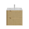 Brooklyn 600mm Fluted Red Oak Timber Wall Hung Vanity front view with 2 soft-close drawers - RJ Bathroom