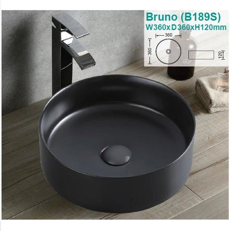 Bruno Round Above Counter Matte Black Basin - RJ Bathroom