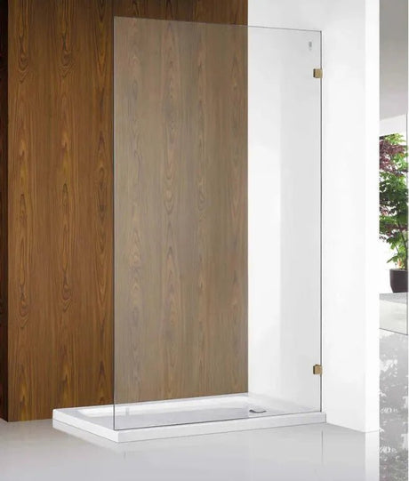 Brushed Gold Frameless Fixed Panel Walk in Shower Screen 2000mm - RJ Bathroom