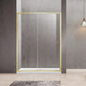 Brushed Gold semi frameless wall to wall sliding shower screen with 6mm clear glass sliding door in a tiled bathroom