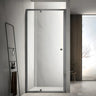 Brushed Gun Metal semi frameless wall to wall shower screen with 6mm clear glass pivot door between two tiled walls