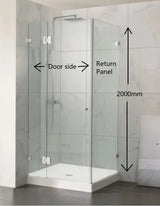 Brushed Nickel Frameless Corner Shower Screen - RJ Bathroom