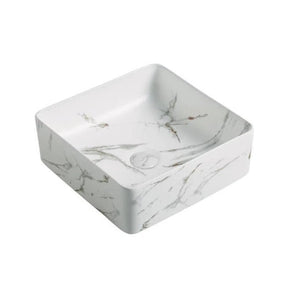 Carrara Gold Vein 370mm Square Above Counter Matte White Basin - RJ Bathroom