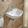 Carrida 440mm gloss white wall hung basin with tap hole and chrome bottle trap