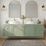 Chester 1500mm Olive Green Hampton wall hung vanity with arched doors, styled bathroom