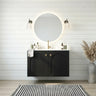 Chester 600mm Matte Black Hampton wall hung vanity with arched doors, styled bathroom