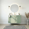 Chester 600mm Olive Green Hampton wall hung vanity with arched doors, styled bathroom