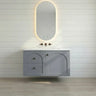 Chester 750mm Matte Grey Hampton wall hung vanity with arched doors, left-hand drawers, styled bathroom