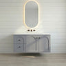 Chester 900mm Matte Grey Hampton wall hung vanity with arched doors, left-hand drawers, styled bathroom