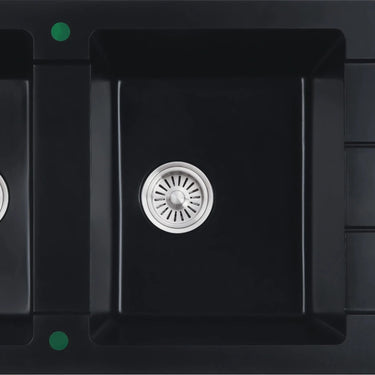 Cora Granite Double Bowl with Drainer Kitchen Sink 1160x500x210mm Black - RJ Bathroom