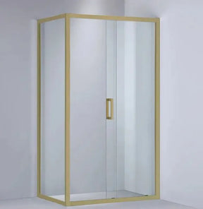 Covey Brushed Gold Semi Frameless Corner Sliding Door Shower Screen - RJ Bathroom