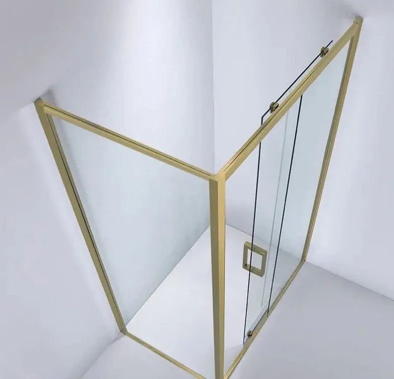 Covey Brushed Gold Semi Frameless Corner Sliding Door Shower Screen