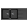 Crete 1160x500mm Matte Black double bowl granite sink with drainer