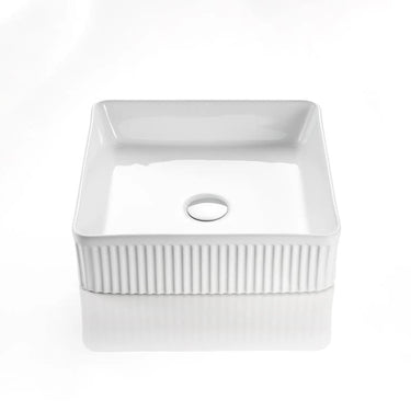 Crete Fluted Square 400x400mm Above Counter Gloss White Basin - RJ Bathroom