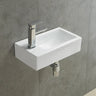 Crete mini 457 x 255mm gloss white wall hung hand basin with left tap hole and bottle trap
