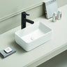 Crete 360mm rectangular above counter basin in gloss white on a bathroom vanity top