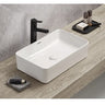 Crete 555mm rectangular above counter basin in gloss white on a bathroom vanity top with overflow