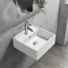 Crete 470mm square gloss white wall hung basin with tap hole mounted on a tiled wall