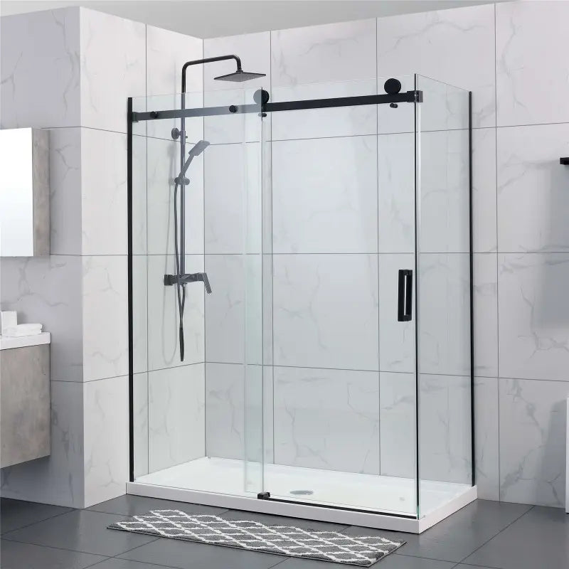 Covey Frameless Matte Black Corner Sliding Door Shower Screen