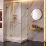 Brushed brass dark gold frameless corner shower screen with 10mm toughened glass pivot door