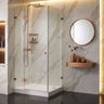 Brushed bronze also known as brushed copper frameless shower screen with 10mm glass pivot door