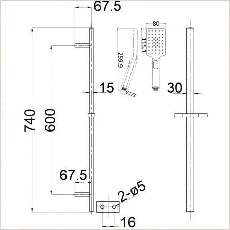 Eden Square finish Round Sliding Shower Set Gun Metal - RJ Bathroom