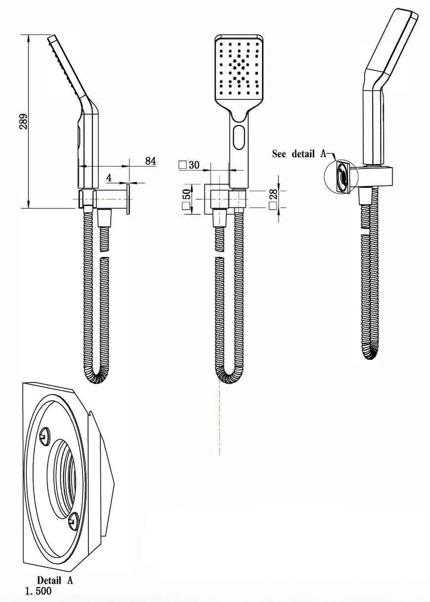 Eden Square hand shower on wall outlet bracket Gun Metal - RJ Bathroom