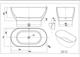 Ellips Slim 1700mm Oval Round Matte Black Freestanding Bathtub - RJ Bathroom