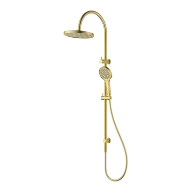 Brushed Gold Gooseneck Twin Shower Rail Set Linie BS 250mm Head
