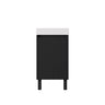Matte black fluted 450mm freestanding vanity on legs with matte white solid surface top, front view