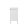 Matte white fluted 450mm freestanding vanity on legs with matte white solid surface top, front view