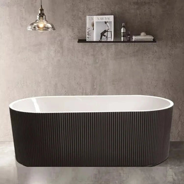 Fluted Agena Oval Round Freestanding Bathtub 1700 Gloss Black White - RJ Bathroom