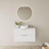 Fluted Curve Wall Hung Vanity Rome 600mm Matte White Waterproof Stone top - RJ Bathroom