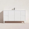 Fluted Freestanding Vanity Brighton 1500mm Single Bowl Matte White PVC Waterproof Carrara Dimond Sintered Top 50mm - RJ Bathroom