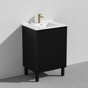 Fluted Freestanding Vanity Brighton 600mm Matte Black PVC Waterproof Carrara Dimond Sintered Top 50mm - RJ Bathroom
