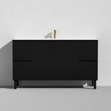 Fluted Freestanding Vanity Brighton Fluted 1500mm Single Bowl Matte Black PVC Waterproof Carrara Dimond Sintered Top 50mm - RJ Bathroom