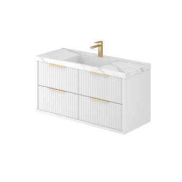 Fluted Wall Hung Rome Curve 1500mm Single Bowl Waterproof Vanity Carrara Sintered Stone top - RJ Bathroom