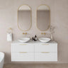 Fluted Wall Hung Vanity Rome Curve 1500mm Double Bowl Waterproof Wall Hung Carrara Stone top - RJ Bathroom