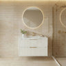 Fluted Wall Hung Vanity Rome Curve 900mm Two Drawers Waterproof Matte White Stone top - RJ Bathroom