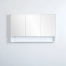 Fremantle 1200mm matte white mirror shaving cabinet with shelf, three mirrored doors closed - RJ Bathroom